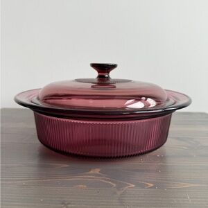 Vintage Corning Ware Visions cranberry covered casserole dish